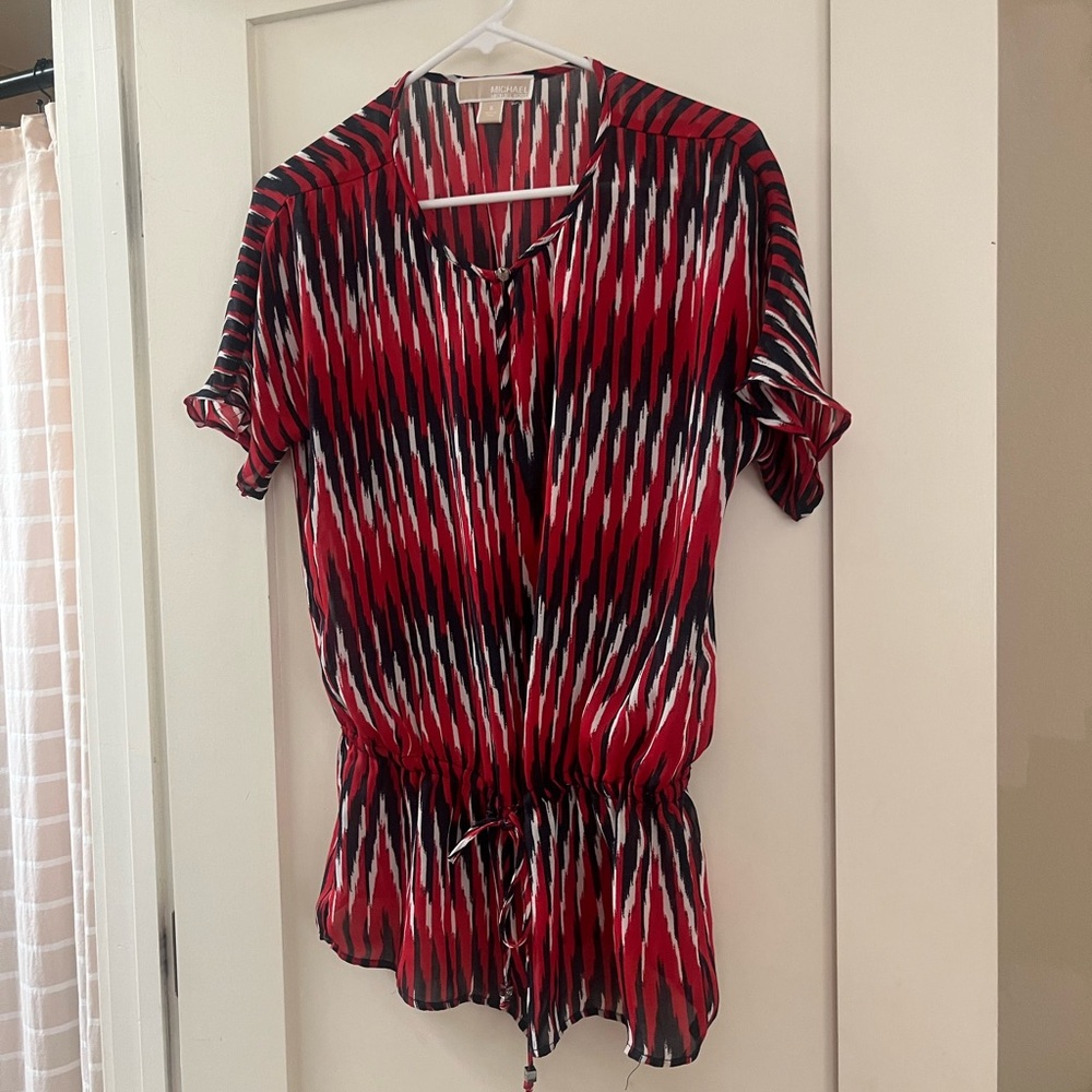 Michael Kors Red Black White Abstract Drawstring Tunic